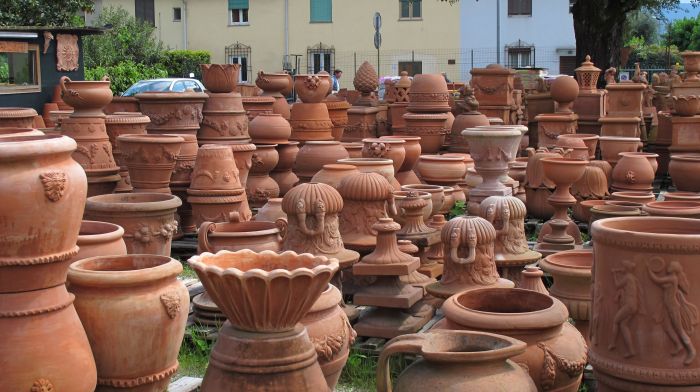 Tall terracotta plant pots